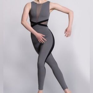 WEISSMAN Elite Dance Costume gray unitard Wish I Never Met You MT12603 MC 10/12